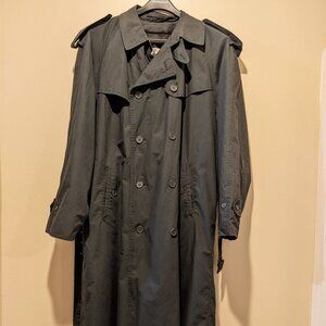 London Towne Limits Greenish- Grey Trench Coat 42 Long Removable plaid Lining